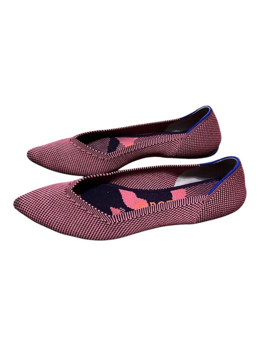 Rothys Pointed Toe Flats Pink & Black Houndstooth Pattern Size 8.5